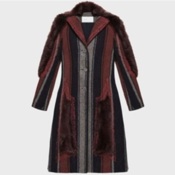 New* BCBGMAXAZRIA Runway Jaegar Fur Coat Burgundy/Black/Grey Size XS-S $4498.00 - Picture 6 of 10